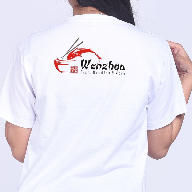 เสื้อยืดสีขาวคอวี ตัด เย็บ พิมพ์ และ สกรีน ดีไชน์ แบบที่6