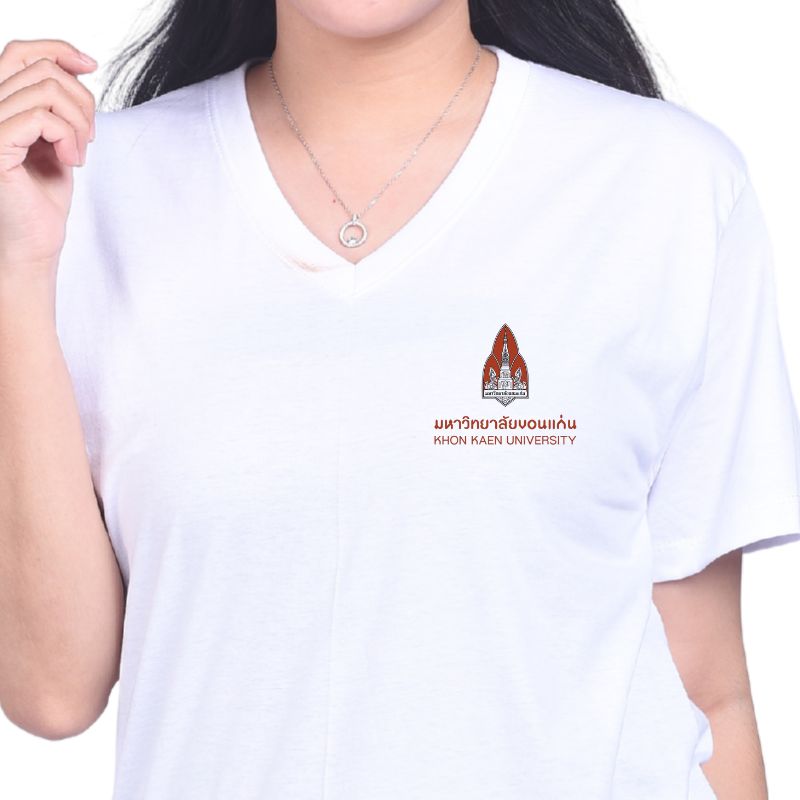เสื้อยืดสีขาวคอวี ตัด เย็บ พิมพ์ และ สกรีน ดีไชน์ แบบที่7