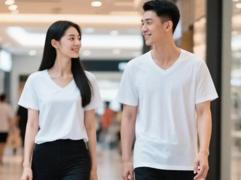 รับผลิตเสื้อยืดสีขาวคอวี พร้อม พิมพ์ และ สกรีน