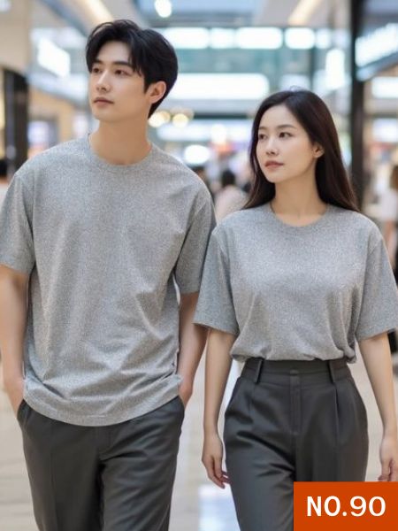 เสื้อยืดเปล่าสีเทาท็อปขาวคอกลม