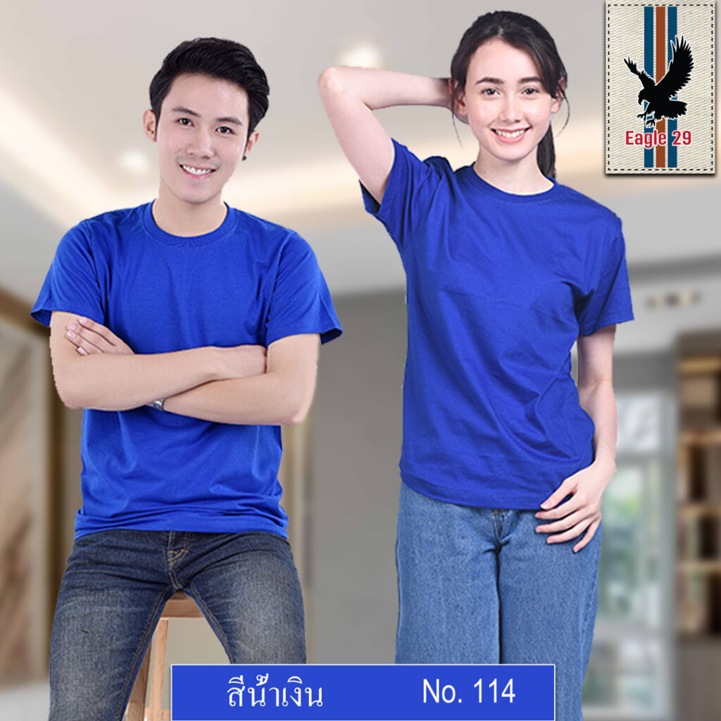เสื้อยืดสีน้ำเงิน-คอกลม คอวี